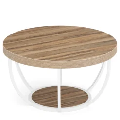 Tribesigns Coffee Tables*Wooden Coffee Table, 2-Tier Round Central Cocktail Table with Shelves