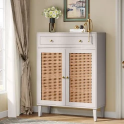 Tribesigns Shoe Racks & Cabinets|Shoe Racks & Cabinets*Wooden Shoe Cabinet, Rattan Shoe Organizer with Doors and Drawer