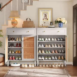 Tribesigns Shoe Racks & Cabinets|Shoe Racks & Cabinets*Wooden Shoe Cabinet, Rattan Shoe Organizer with Doors and Drawer