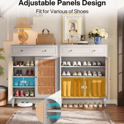 Tribesigns Shoe Racks & Cabinets|Shoe Racks & Cabinets*Wooden Shoe Cabinet, Rattan Shoe Organizer with Doors and Drawer